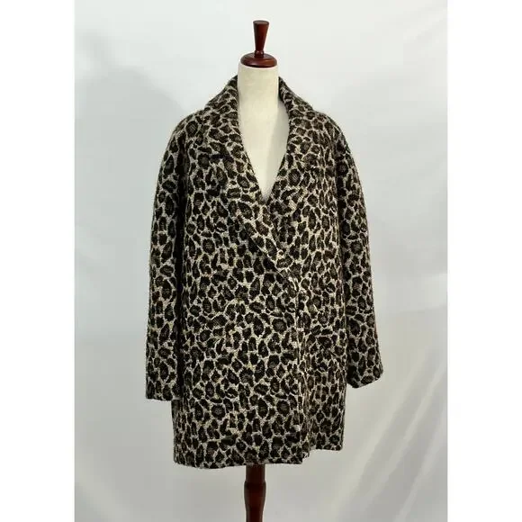 SEZANE Sz 44 12 Andrew Leopard Print Coat Jacket - Picture 9 of 10